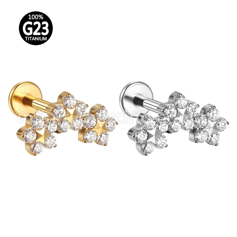 Piercing Labret Titânio Flores Zircônia Cravejada