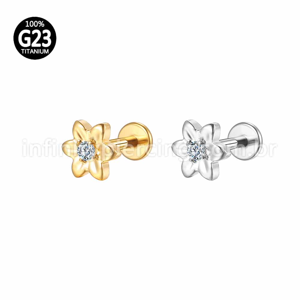 Piercing Labret Titânio Flor 1 Zircônia