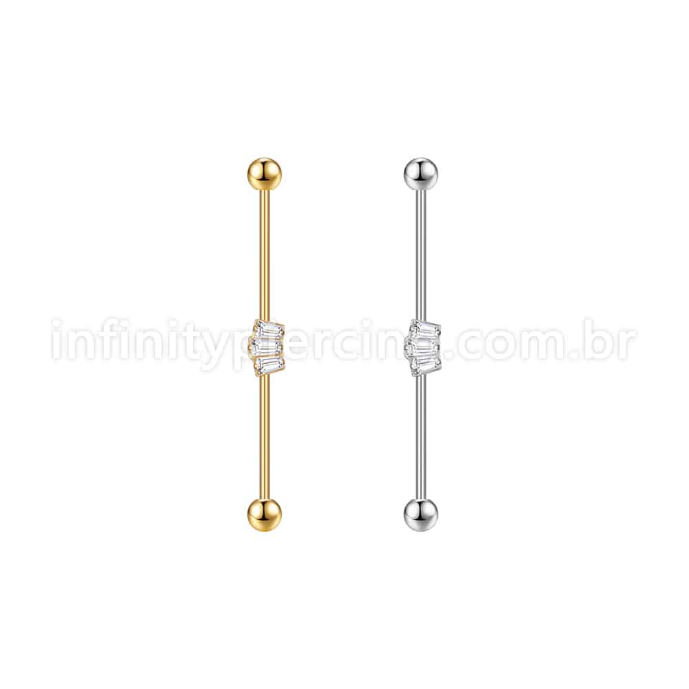 Piercing Transversal Aço Cirurgico Zircônia Coroa