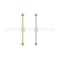 Piercing Transversal Aço Cirurgico Zircônia Coroa