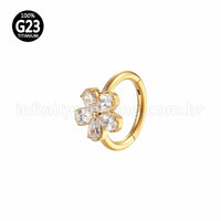 Piercing Argola Titânio Segmento Articulado Flor 5 Pedras