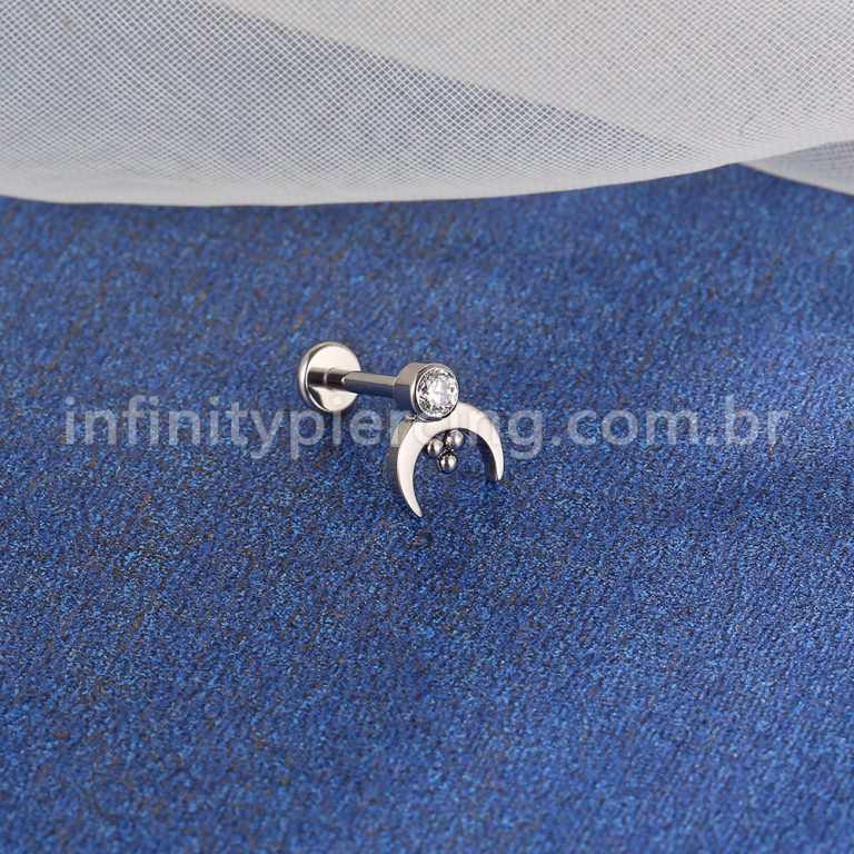 Piercing Labret Titânio Lua Com Zircônia Cravada