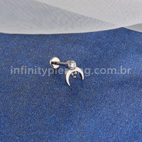 Piercing Labret Titânio Lua Com Zircônia Cravada