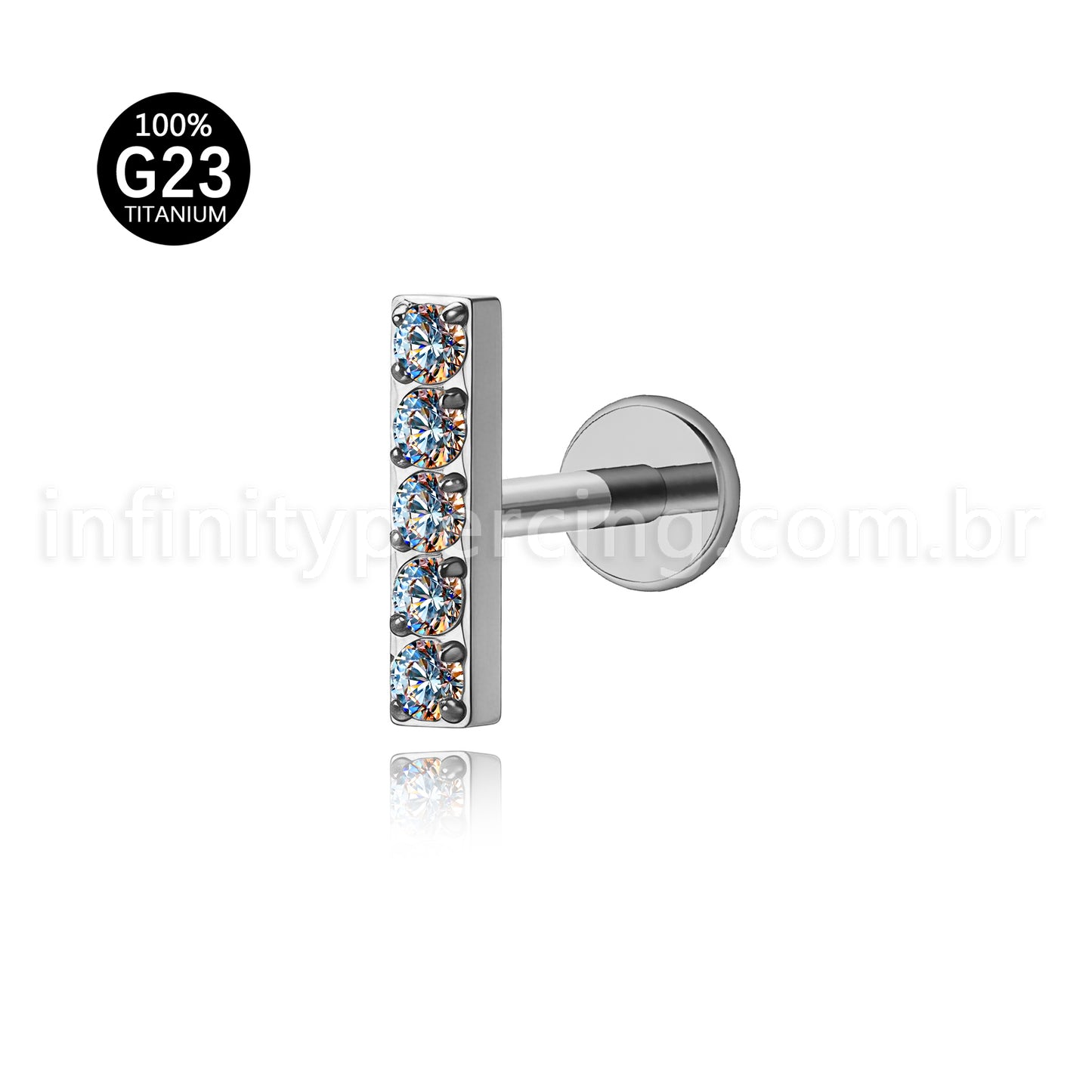 Piercing Labret Titânio Rosca Interna Barra Zircônia Grande