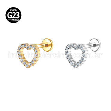 Piercing Labret Aço Cirúrgico Coração Zircônia Cravejada 1.2X8 10026