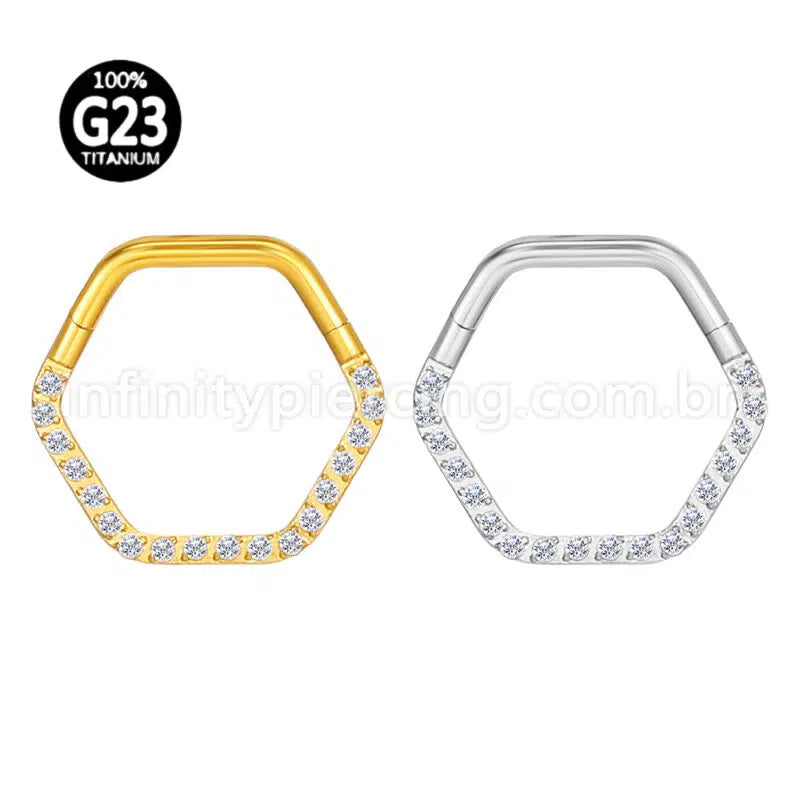 Piercing Argola Titânio Hexagonal Zircônia Cravejada