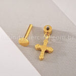 Piercing Minibarbell Aço Cirúrgico Com Pingente Cruz