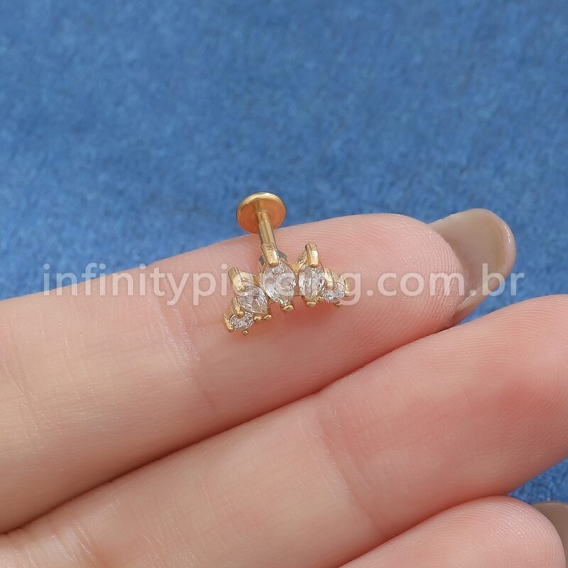Piercing Labret Aço Cirúrgico Detalhes 5 Zircônias