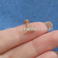 Piercing Labret Aço Cirúrgico Detalhes 5 Zircônias