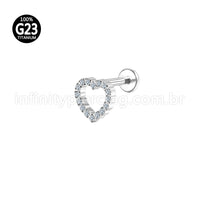 Piercing Labret Aço Cirúrgico Coração Zircônia Cravejada 1.2X8 10026