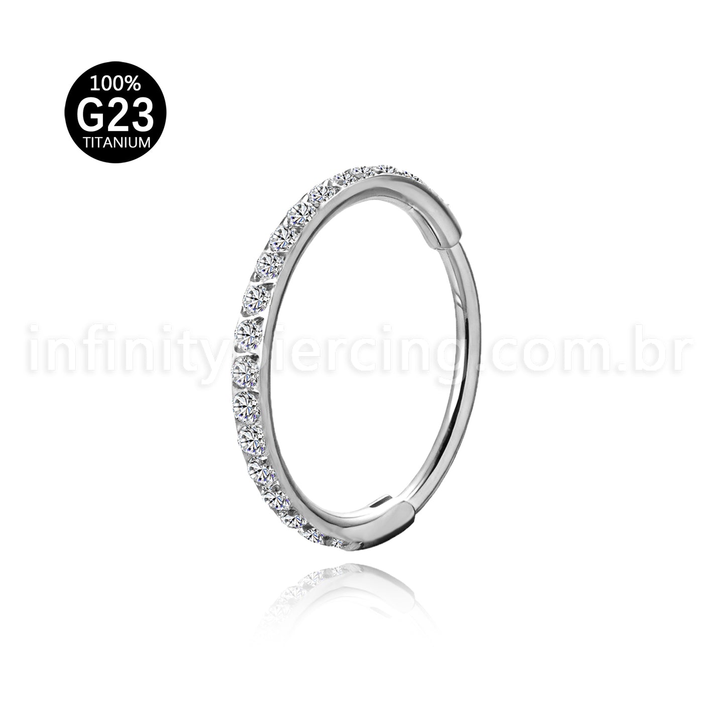 Piercing Argola Segmentada Titânio 1 Fileira Zircônia Cravejada