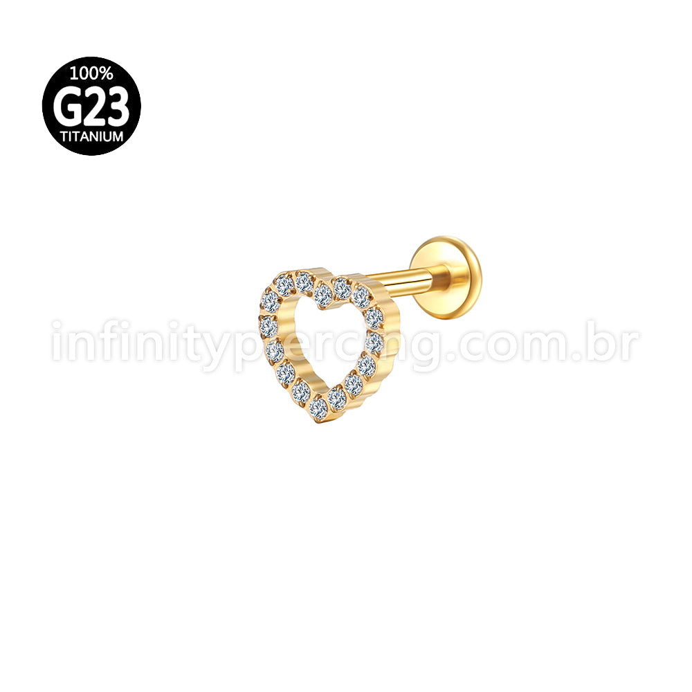 Piercing Labret Aço Cirúrgico Coração Zircônia Cravejada 1.2X8 10026