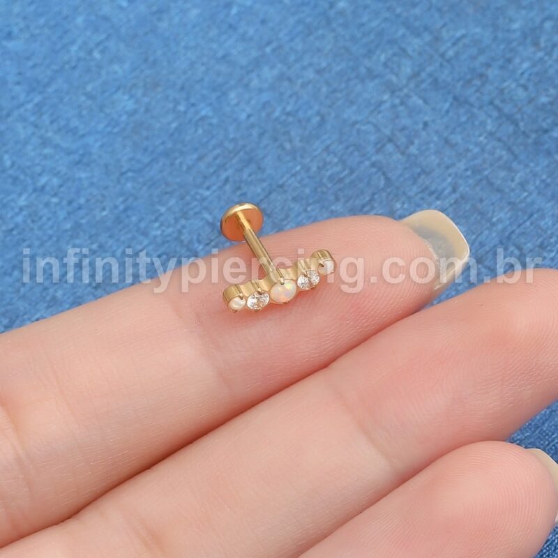 Piercing Labret Aço Cirúrgico Cluster 5 pedras