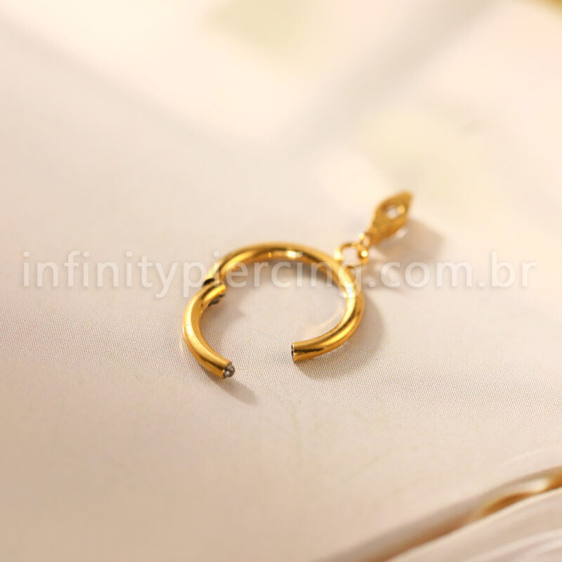 Piercing Argola Titânio Zircônia Frontal Pingente Oval Com Pontas