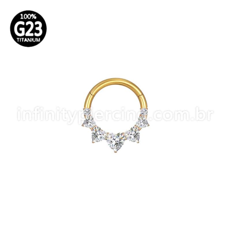 Piercing Argola Titânio Segmento Coração Em Zircônia Cravejada 1,2X8 10446