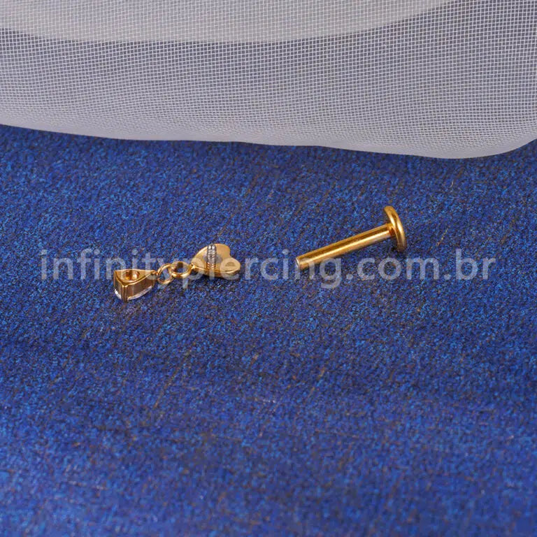 Piercing Labret Titânio Coração Pingente Zircônia Cravejada