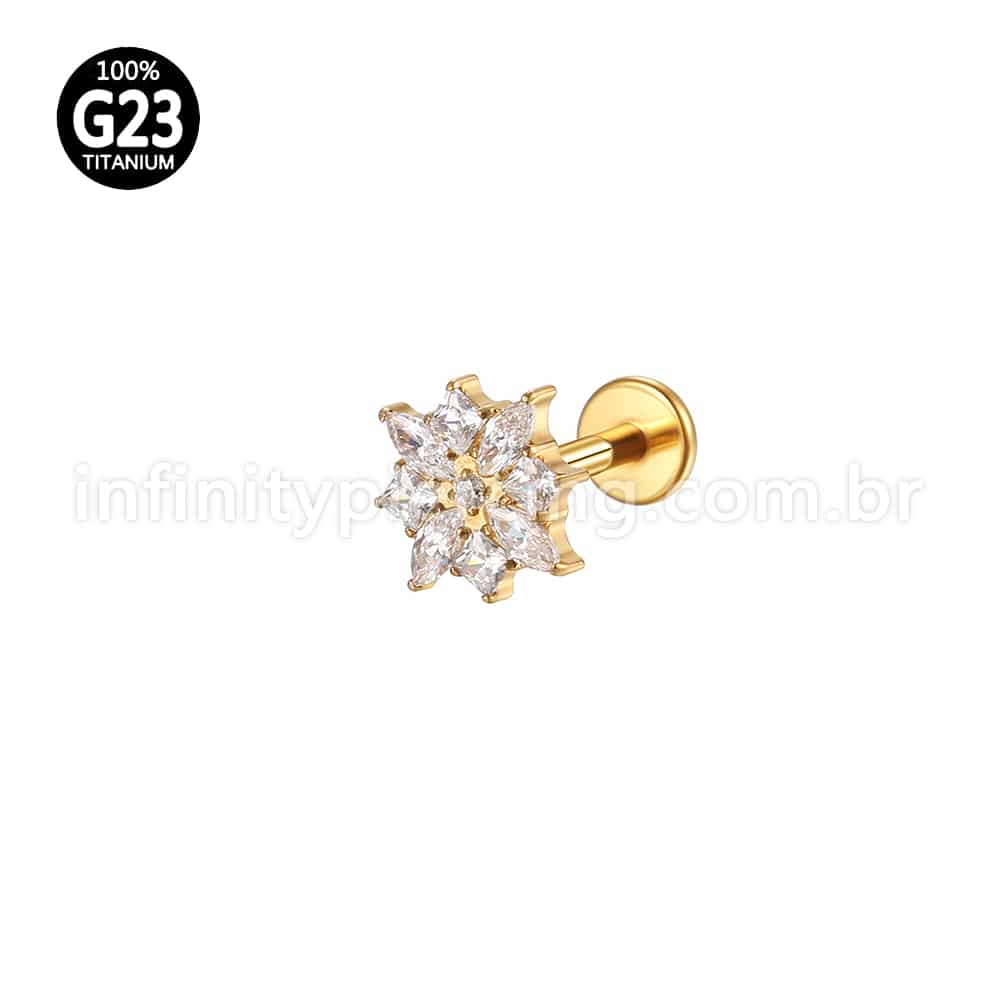 Piercing Labret Titânio Flor Zircônias