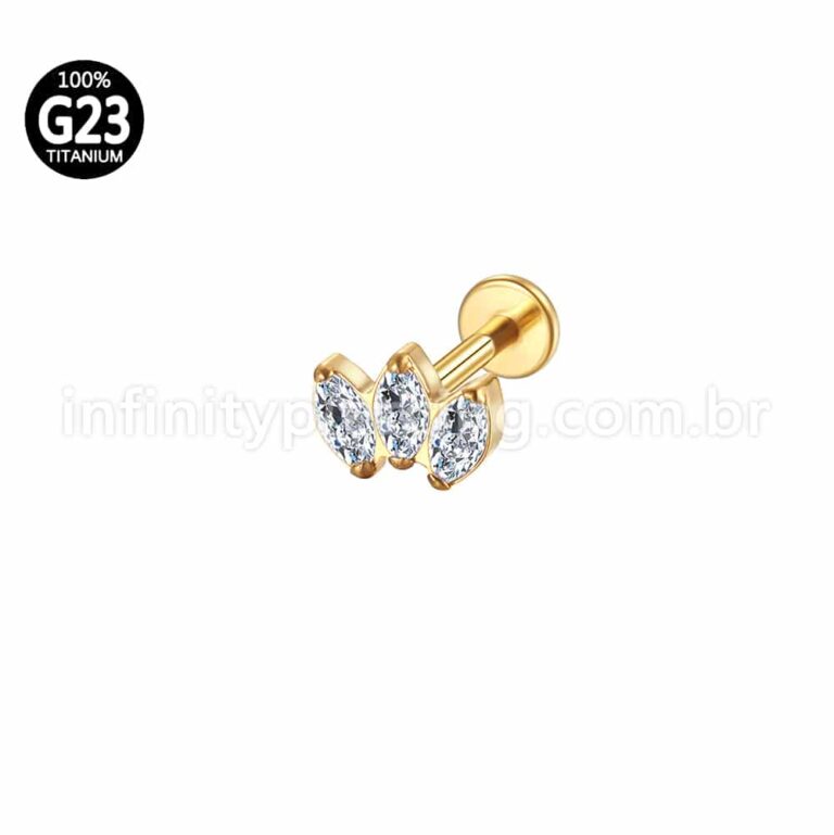 Piercing Labret Titânio 3 Zircônias