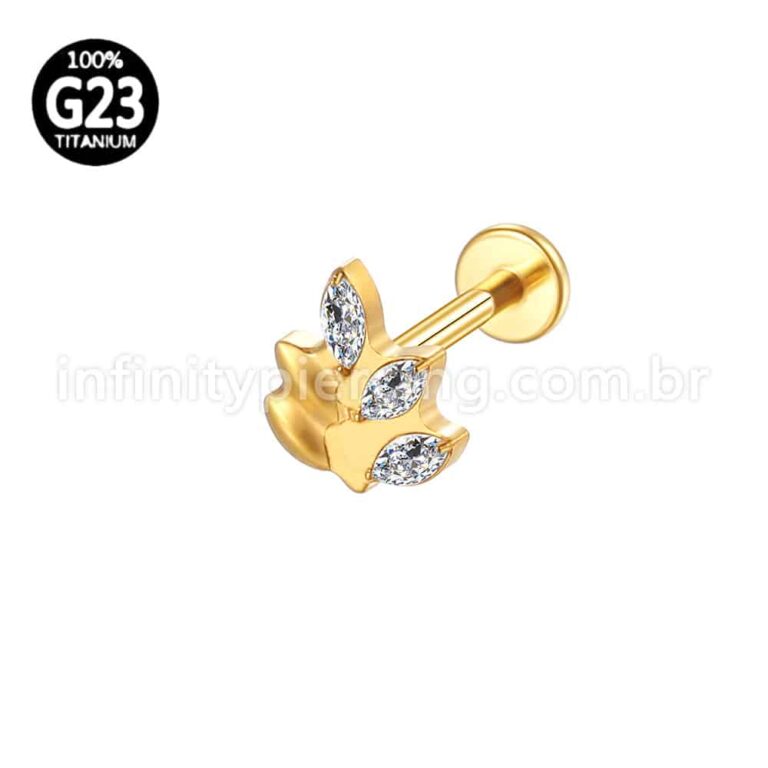 Piercing Labret Titânio Folha 3 Zircônias