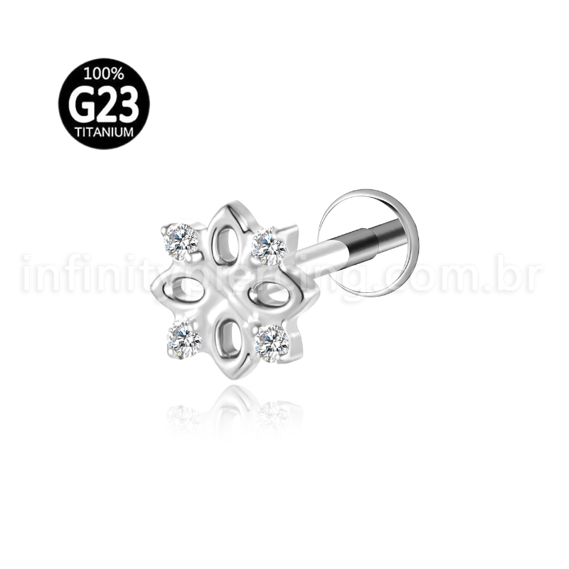 Piercing Labret Titânio Flor Zircônia