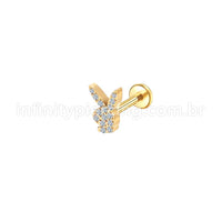 Piercing Labret Aço Cirúrgico Coelhinho Zircônia Cravada