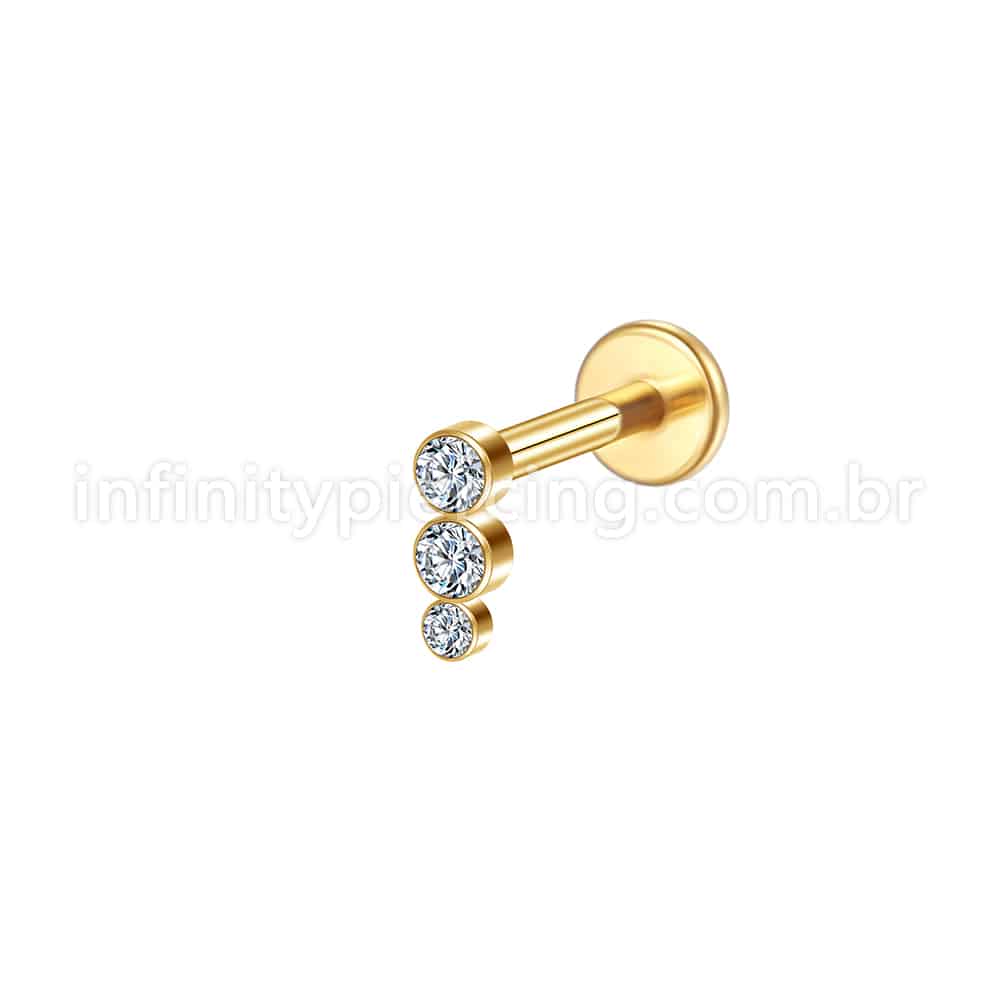 Piercing Labret Aço Cirúrgico Trio Zircônia