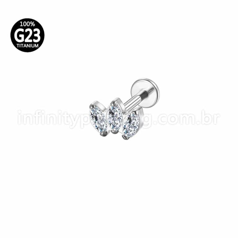 Piercing Labret Titânio 3 Zircônias