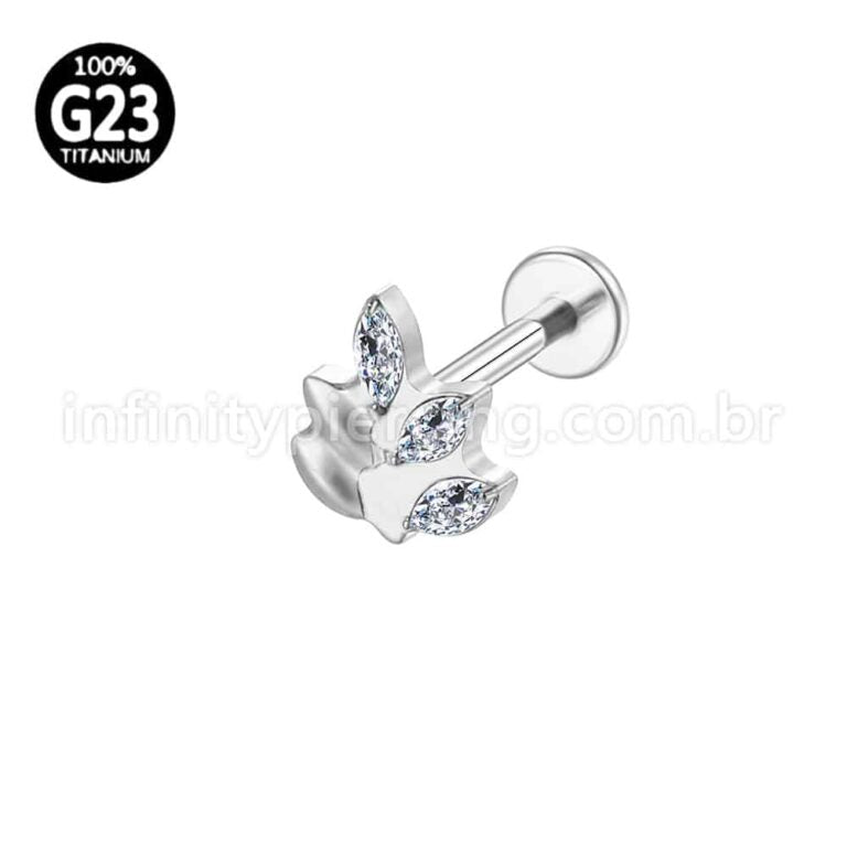Piercing Labret Titânio Folha 3 Zircônias