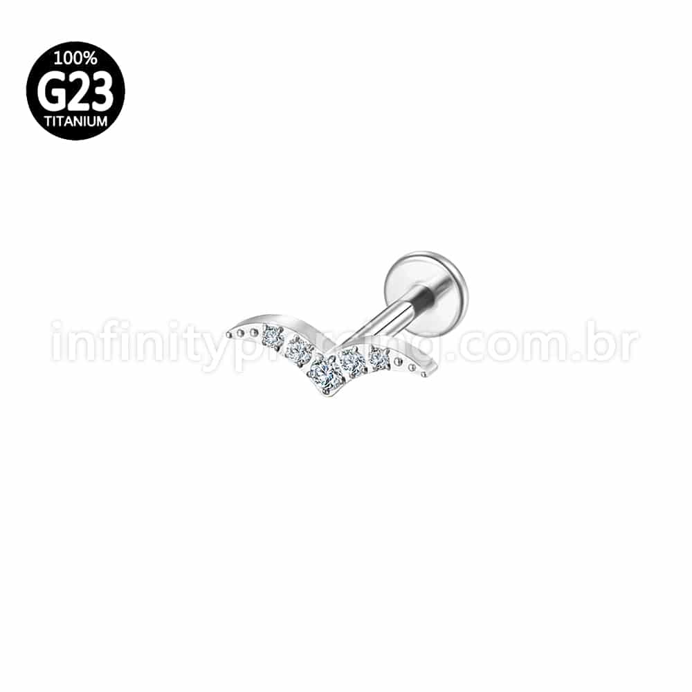 Piercing Labret Titânio Bigode 5 Zircônias Cravejada
