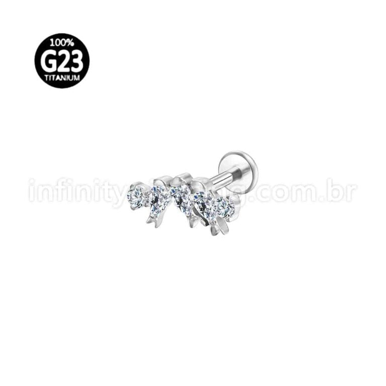 Piercing Labret Titânio Cluster Mini Peixes Zircônia