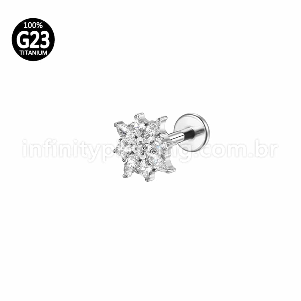 Piercing Labret Titânio Flor Zircônias