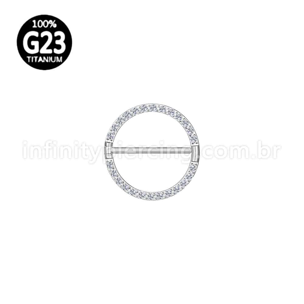 Piercing Argola Titânio Mamilo Zircônia Cravejada