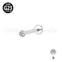 Piercing Labret Titânio Lapidada Com Zircônia Cravada Rosca Externa