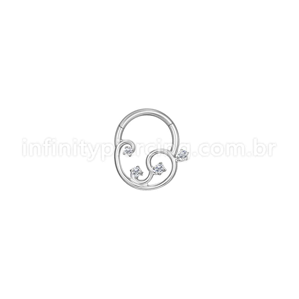 Piercing Argola Aço Cirúrgico Detalhes Com Zircônia Cravejada
