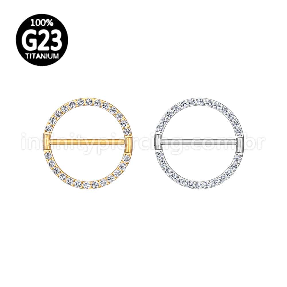 Piercing Argola Titânio Mamilo Zircônia Cravejada