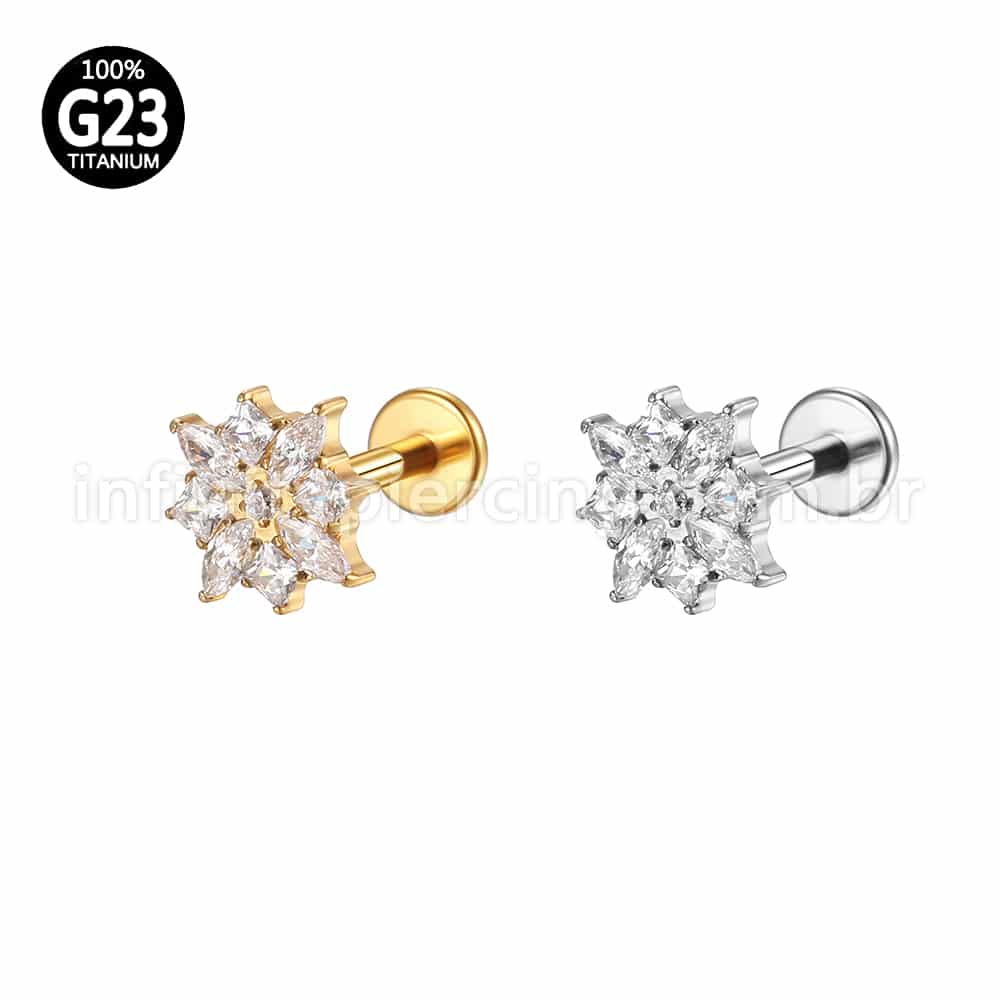 Piercing Labret Titânio Flor Zircônias