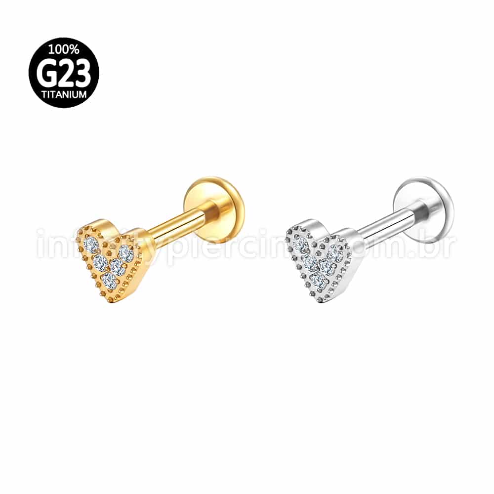 Piercing Labret Titânio Coração Zircônia