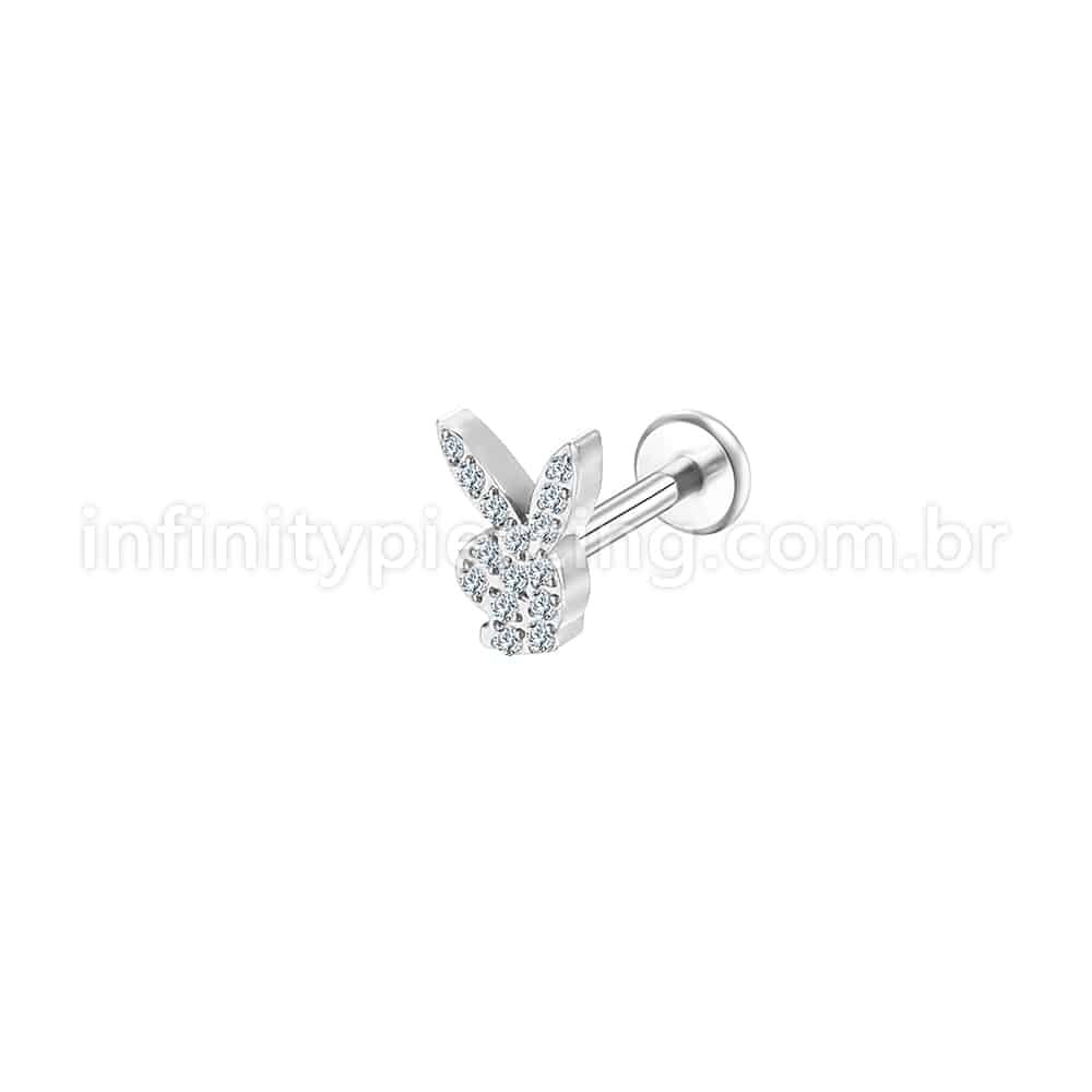 Piercing Labret Aço Cirúrgico Coelhinho Zircônia Cravada