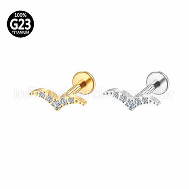 Piercing Labret Titânio Bigode 5 Zircônias Cravejada