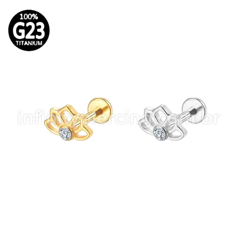 Piercing Labret Titânio Flor De Lotus Zircônia
