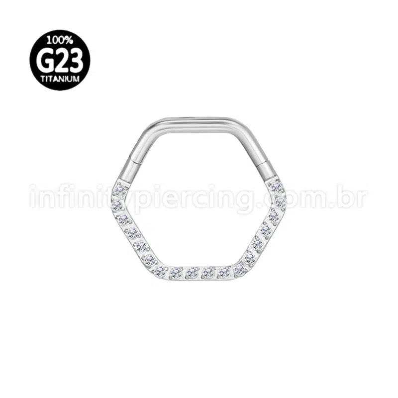 Piercing Argola Titânio Hexagonal Zircônia Cravejada