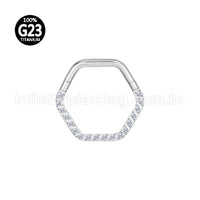 Piercing Argola Titânio Hexagonal Zircônia Cravejada