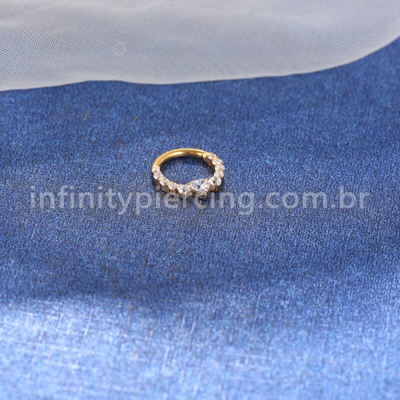 Piercing Argola Titânio Zircônia Coração Cravejada