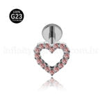 Piercing Labret Titânio Coração Vazado Zircônia