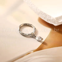 Piercing Argola Titânio Zircônia Frontal Pingente Oval Com Pontas