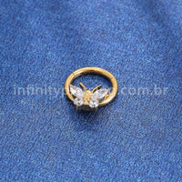 Piercing Argola Titânio Segmento Articulado Borboleta Zircônia Cravejada