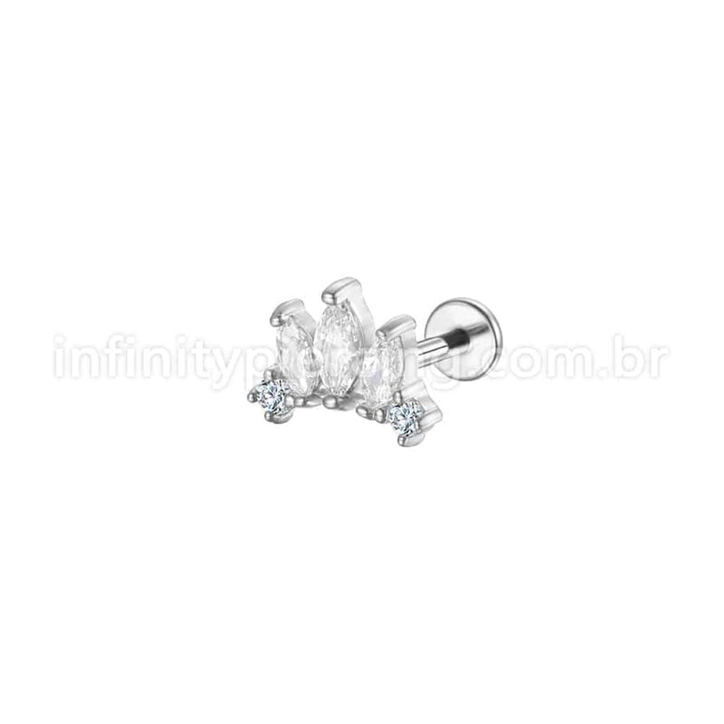 Piercing Labret Aço Cirúrgico Detalhes 5 Zircônias