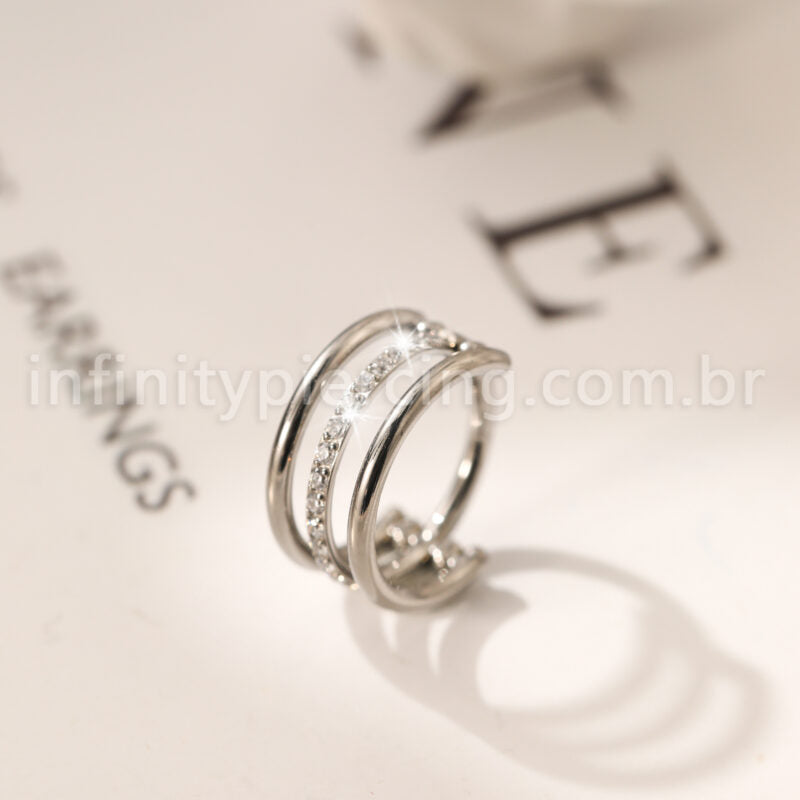 Piercing Argola Titânio Segmento Articulado 1 Fileira Zircônia / 2 Fileiras Lisas
