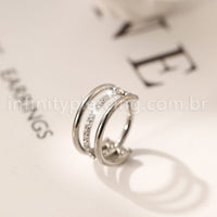 Piercing Argola Titânio Segmento Articulado 1 Fileira Zircônia / 2 Fileiras Lisas