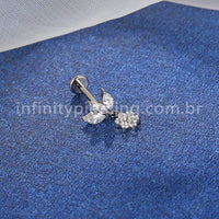Piercing Labret Titânio Flor Zircônia Cravejada Com Pingente Flor